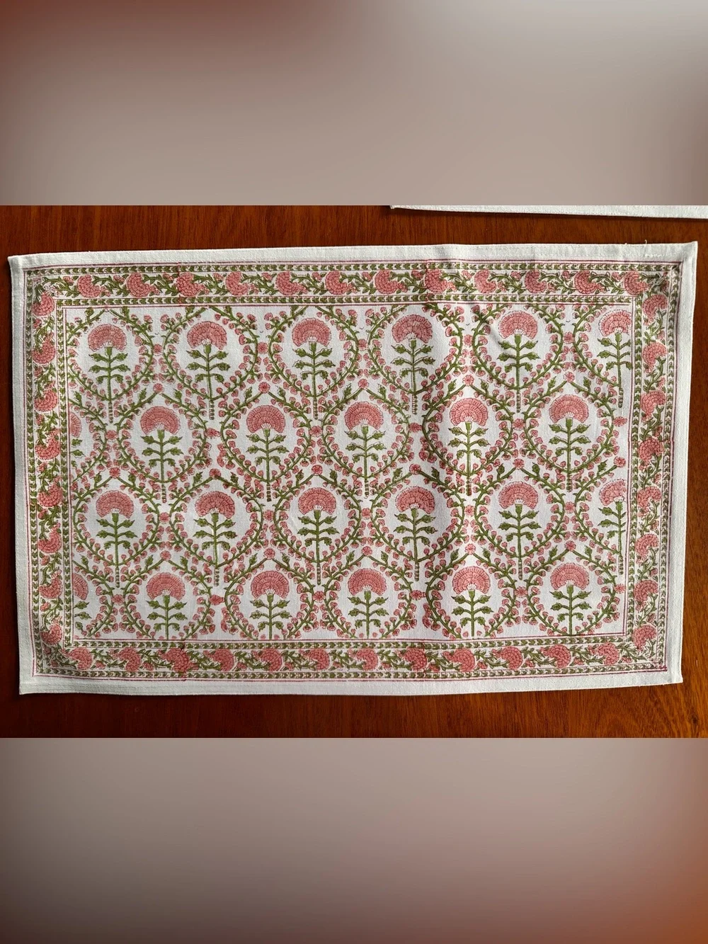 NWT Pomegranate Caroline Pink Floral Placemats Set of 4 Block Print India